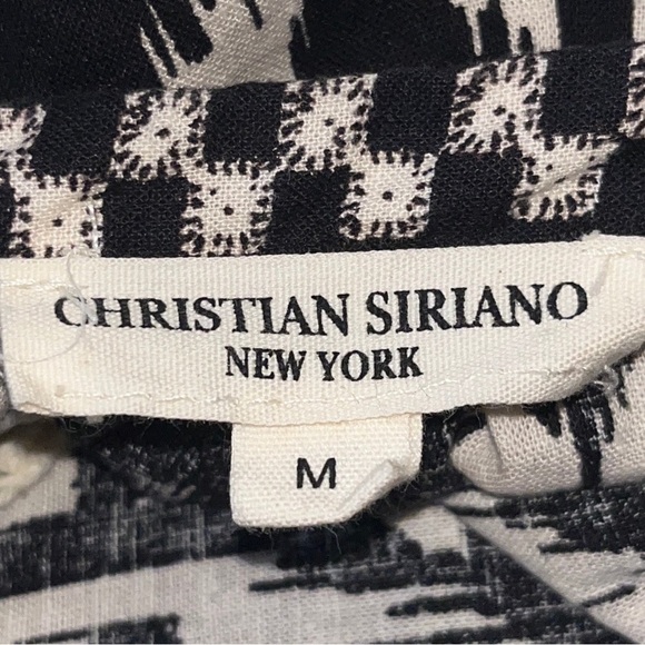 Christian Siriano‎ Boho Peasant Top Black Ivory Ikat Print Crochet Trim M - Picture 7 of 9